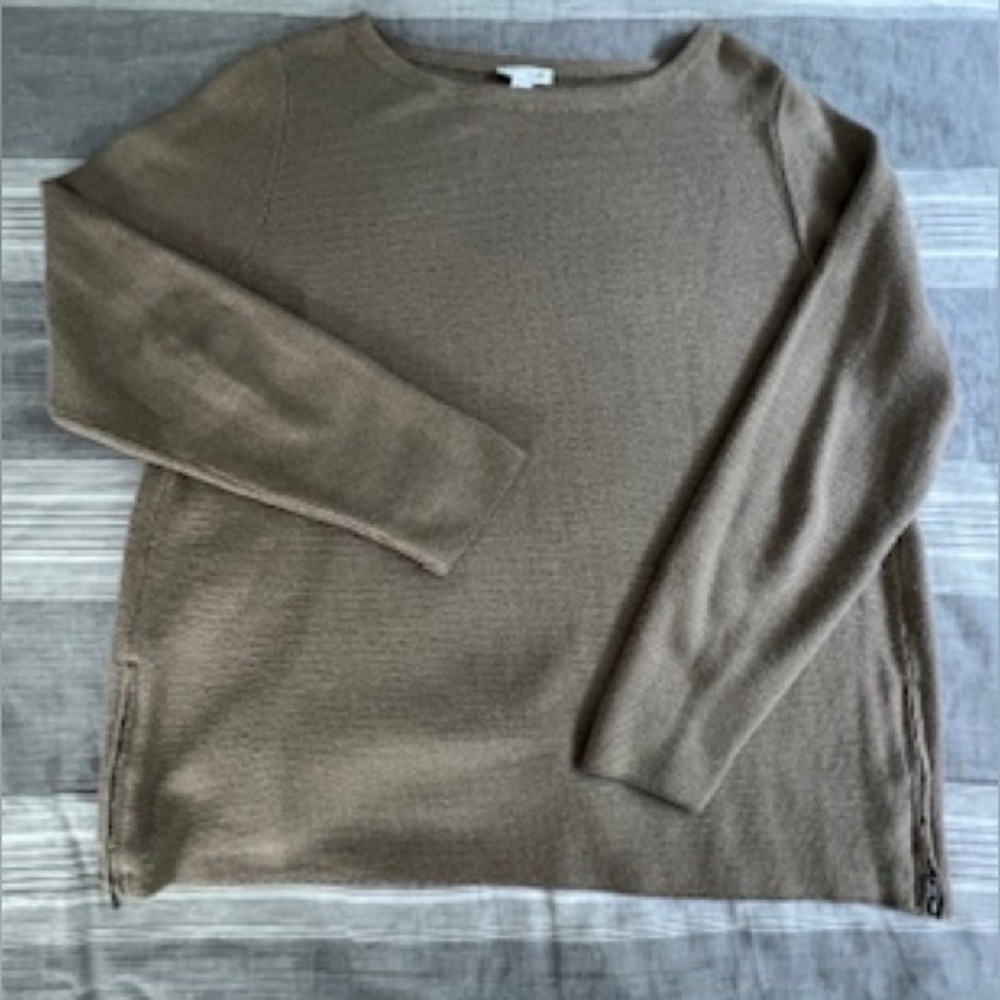 J.Jill Pullover Side Zip Cotton Blend Sweater Tan Ecru Size Medium Petite EUC
